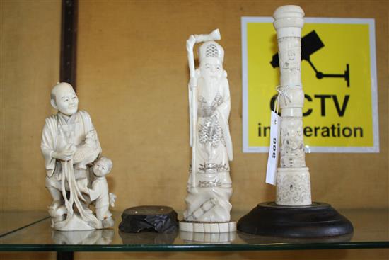 2 ivory figures & ivory stand